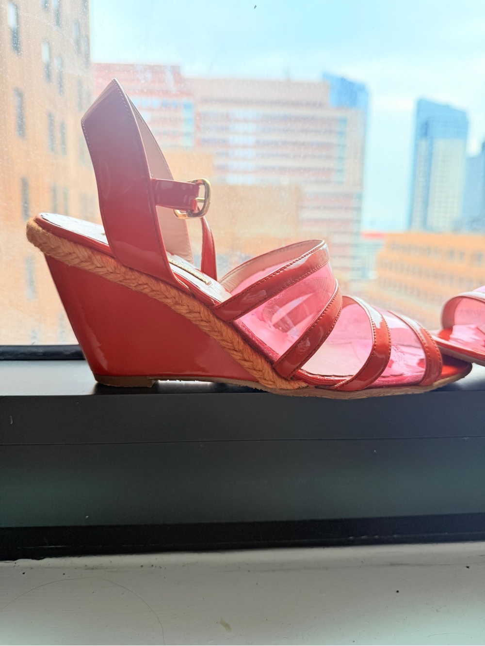 Opening Ceremony orange and pink  Wedge Sandals with Strappy Raffia Upper